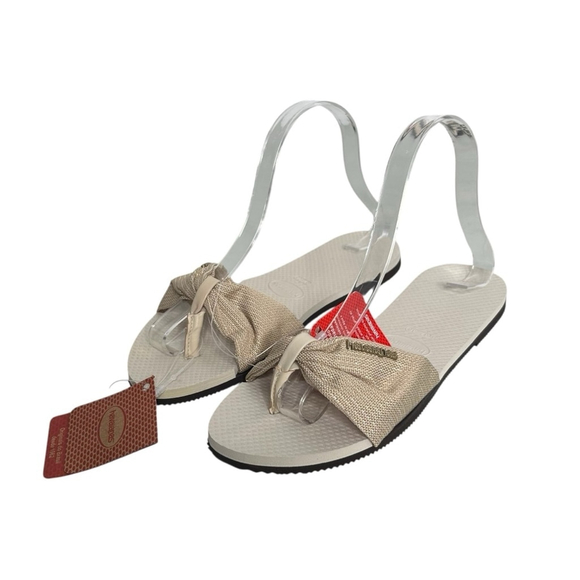 Havaianas You St. Tropez Metallic Shine Sandals Flip Flops Beige Women's 7/8 - Picture 3 of 9